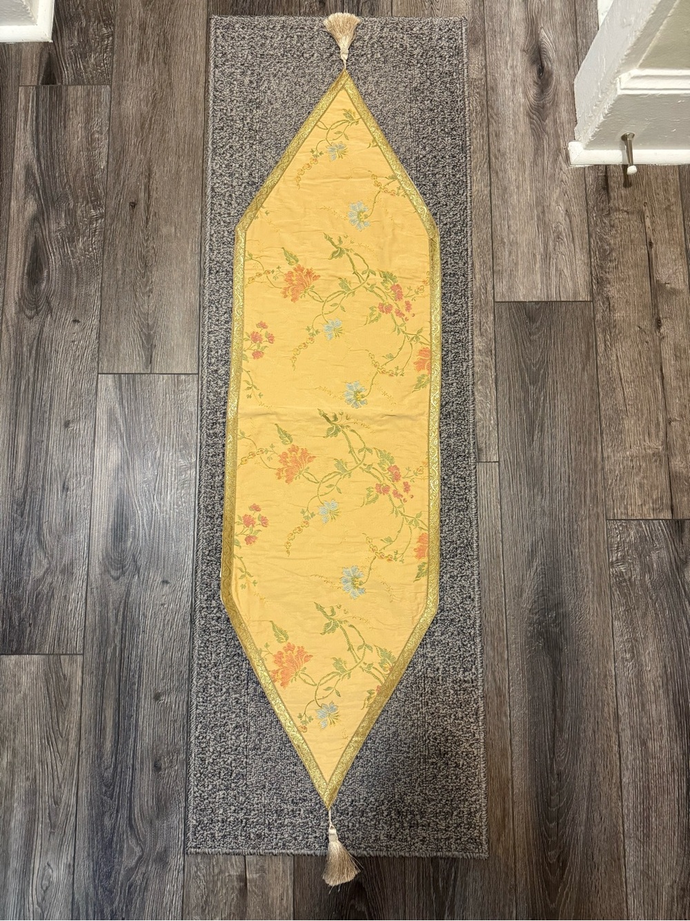Made in Italy 54” Floral Brocade Table Runner Gold Tassels